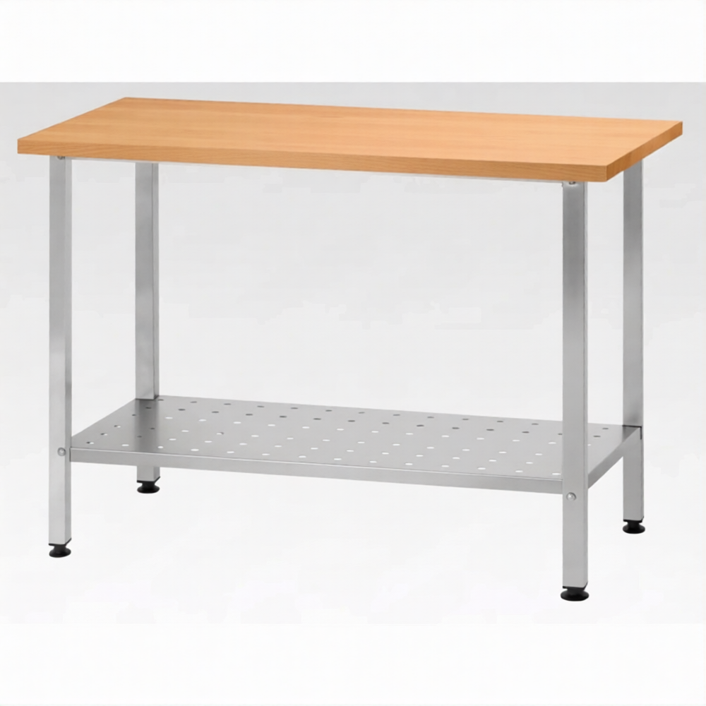 Стол кондитерский СПРн 860х1500х800 «Norma Ral» бук/40 (полка перф.; ножка проф., тр. 40х40)