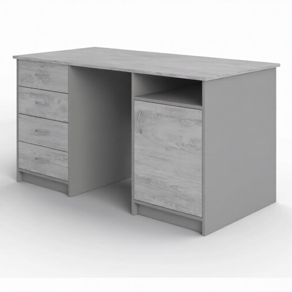 Стол рабочий СрТ-16 (1600х700х750) с двумя тумбами (корпус ЛДСП серый, столеш. ЛДСП дуб канадский)