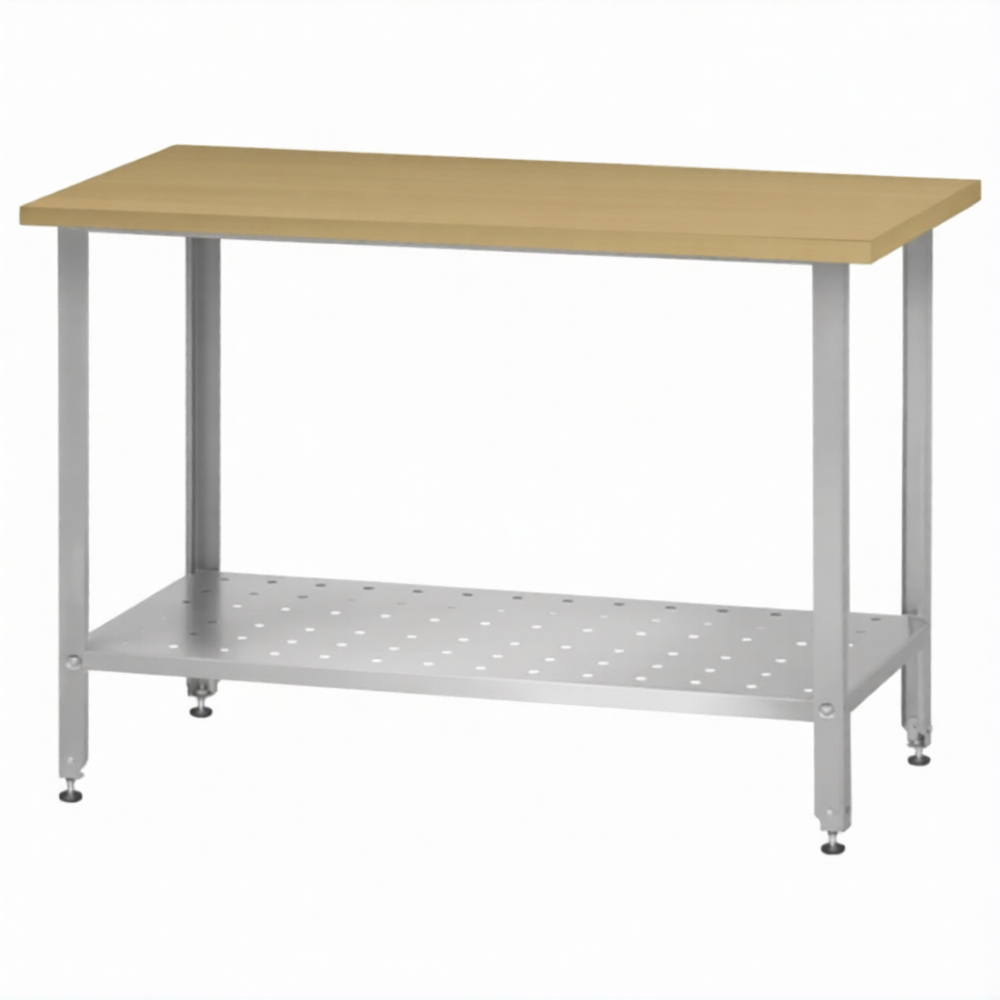 Стол кондитерский СПРн 860х1500х700 «Norma Zn» бук/40 (полка перф., ножка угловая)