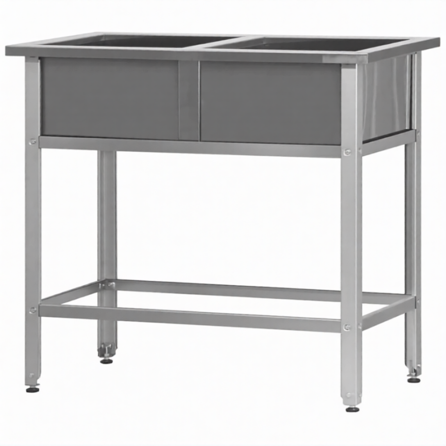 Ванна моечная ВМСн 630/2  2 м/о 530х530х350 (полка с отв., борт; ножка угл.)