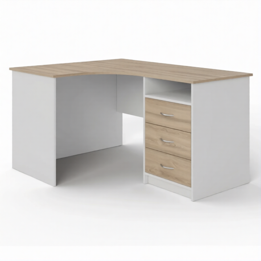 Стол рабочий угловой с тумбой СУ-1 левый (корпус ЛДСП белый, столешница ЛДСП дуб сонома)