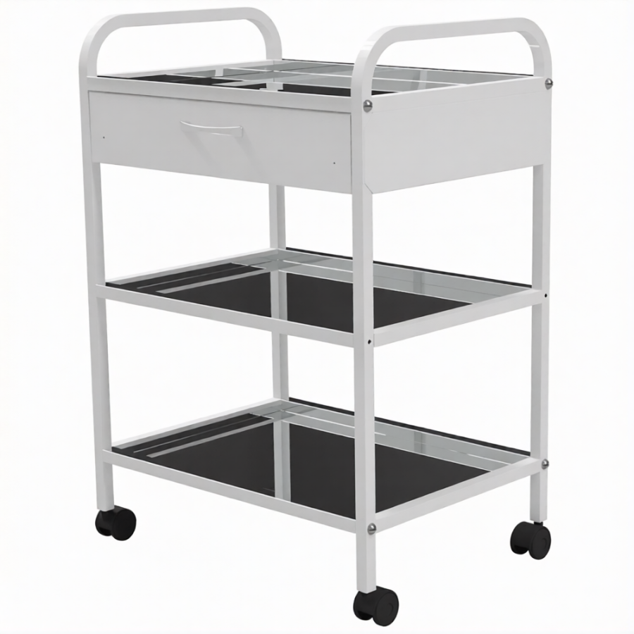 Стол медицинский инструментальный СМИ-03-01 (полки нерж., колёса серая резина)