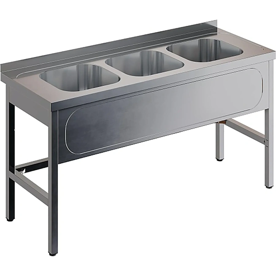 Ванна моечная трехсекционная цельнотянутая с бортом ВМЦ-3/16/7-Б