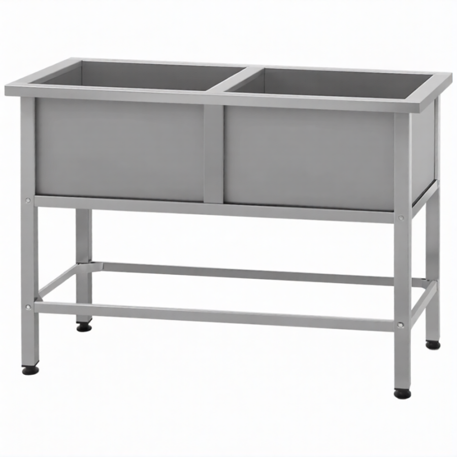 Ванна моечная ВМСн 630/2  2 м/о 530х530х350 (полка с отв. борт; ножка проф. тр. 40х40)