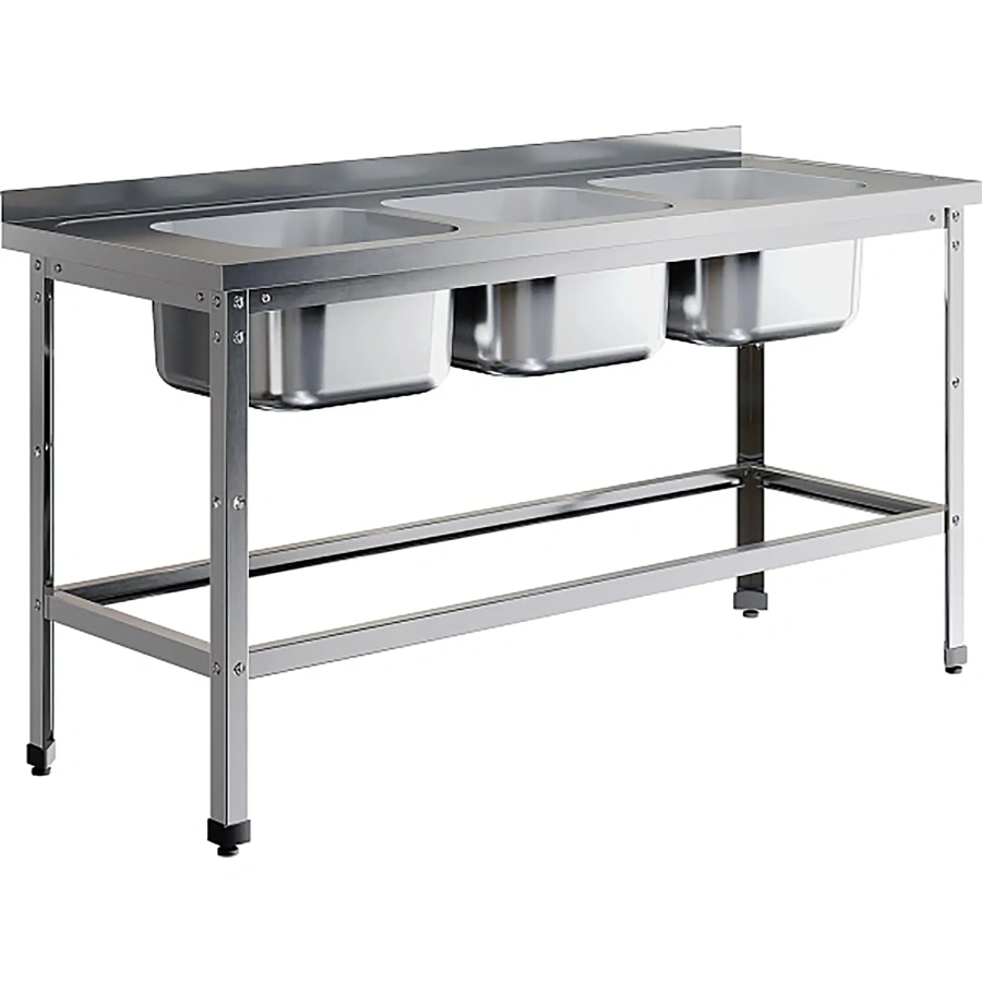 Ванна моечная трехсекционная цельнотянутая с бортом ВМЦ-3/18/7-БО-ЭН