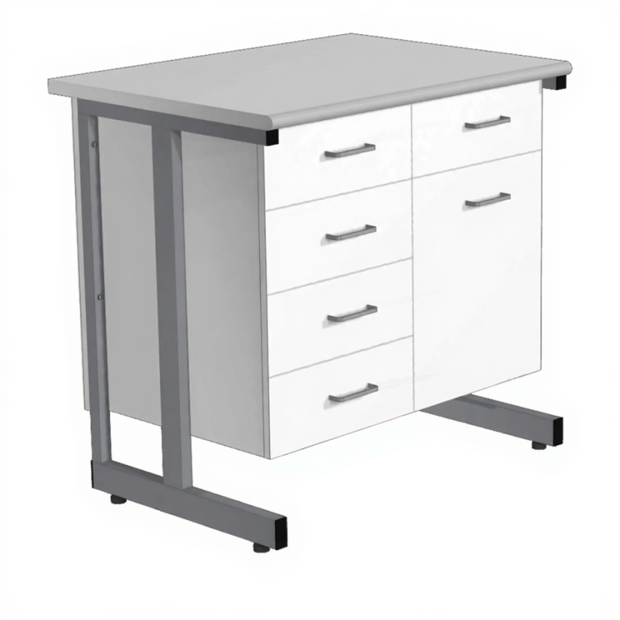 Стол-тумба СЛ-211/2.4 «Премиум» (корпус металл белый, столешница постформинг серый, каркас серый)
