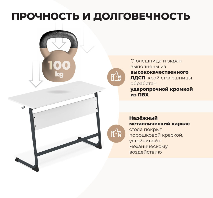 Cтол ученический белый снег/антрацит SHT-TN11/3-5