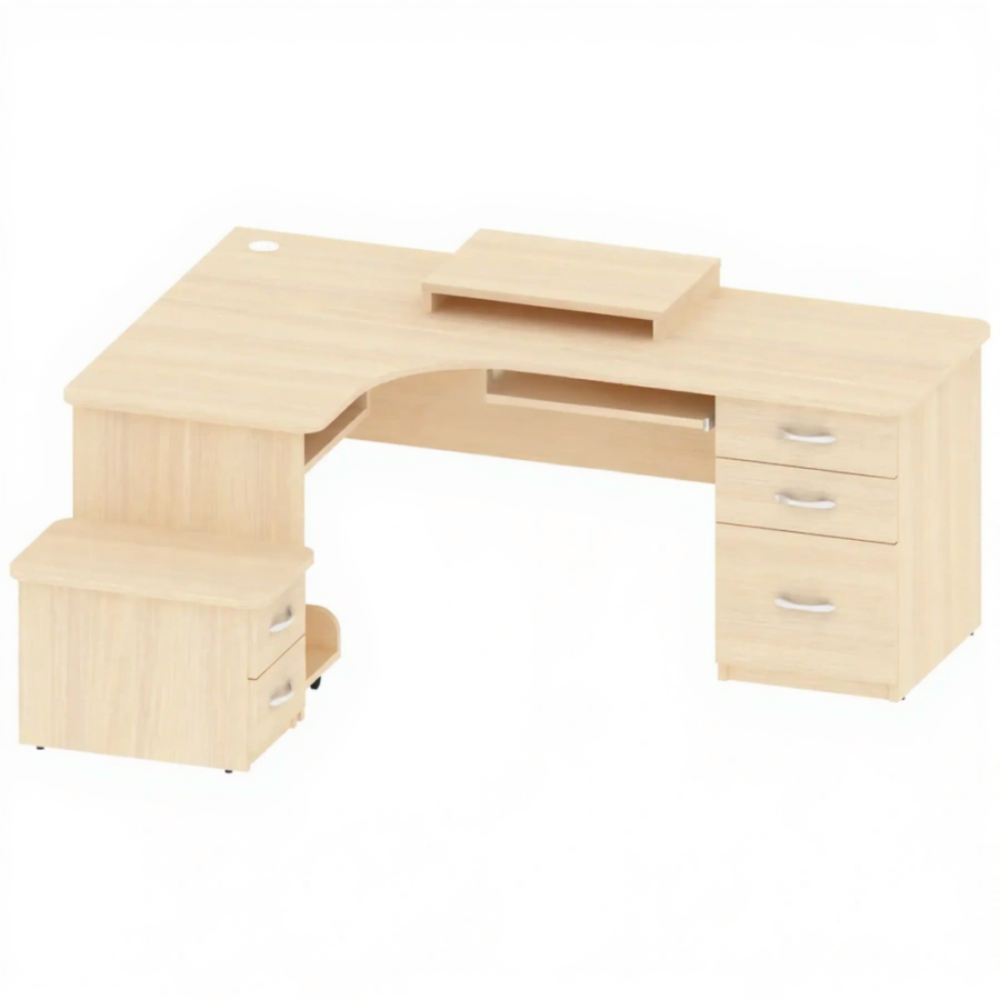 Стол угловой с тумбой ОФ-СТ-175, Дуб Выбеленный