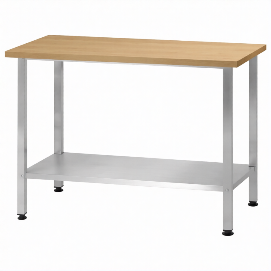 Стол кондитерский СПРн 860х1500х700 «Norma Inox» бук/40 (полка сплошная; ножка проф., тр. 40х40)